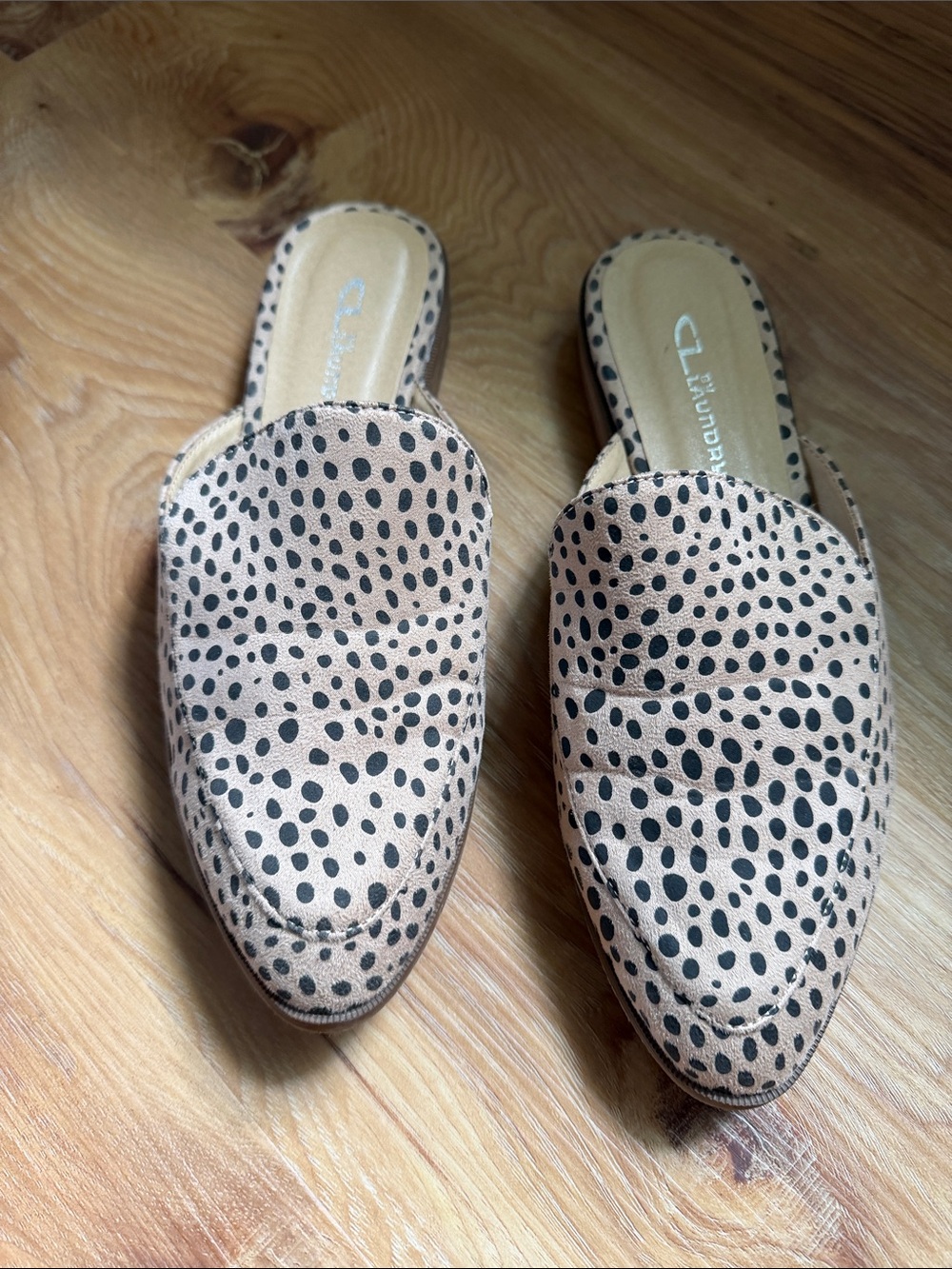 CL by Laundry Taupe and Black Spotted Slip-On Mules
